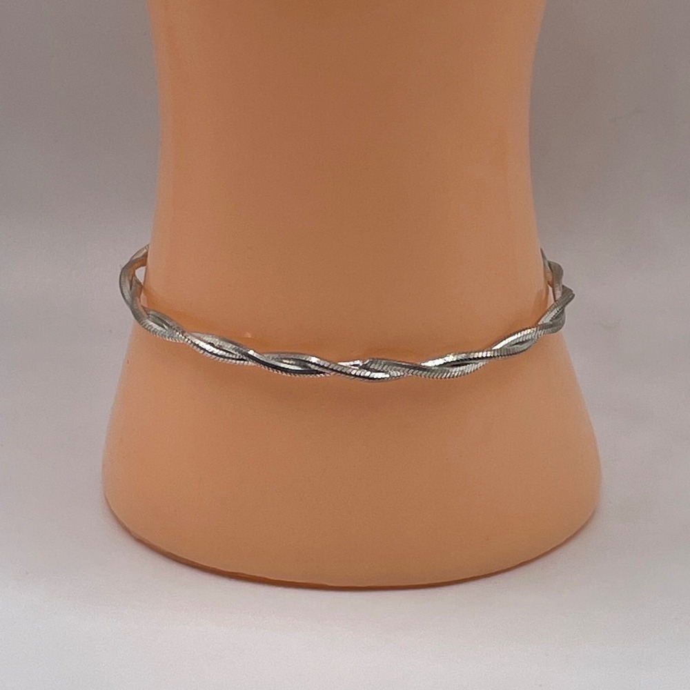 Sterling Silver 925 Twisted Herringbone Chain Bracelet 7 Inch 2.84mm Spiral